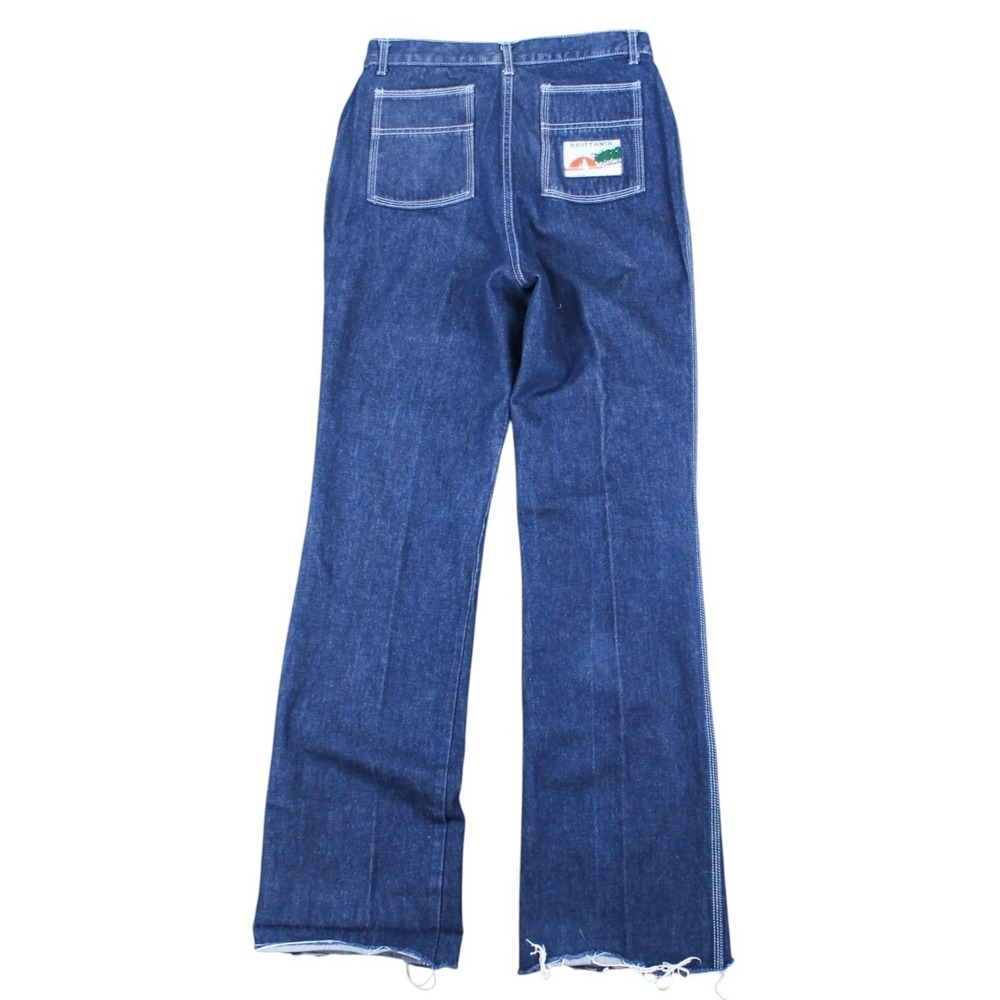 Vintage 70s Brittania Jeans Denim Flare Leg Dark Wash High Rise Raw Hem Size 33 - Picture 2 of 7